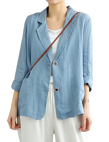 Blue Blazer Women Teacher Outfits 2024 Clothes Casual Spring Summer  Lightweight Cotton Linen Blazer Jackets Tops Cardigan, Blue, S in Saudi  Arabia