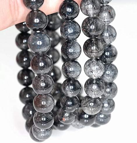 9MM Black RUTILATED Quartz Gemstone Grade AAA Round 9MM Loose Beads 7''