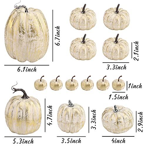 DomeStar Artificial Pumpkins, 14PCS Golden Fake Pumpkins Fall Harvest Pumpkins Small Faux Golden Pumpkins for Halloween Thanksgiving Decorations