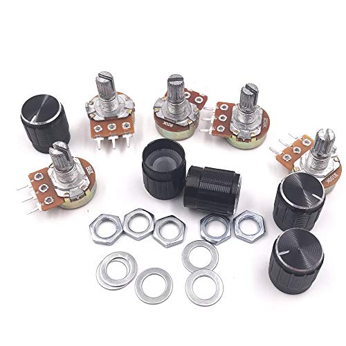 Seloky 20 PCS (B5K-B100K) 5K-100K Ohm Knurled Shaft Linear Rotary Taper Potentiometer with Black Knob(WH148) Kit