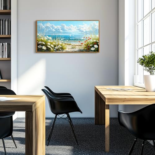 hyidecorart Large Modern Living Room Decoration Paintings, 50 x 100 cm, Flowers, Beach, Decorative Pictures, Canvas Picture with Frames, Suitable for Bedrooms, Hallways, Dining Rooms