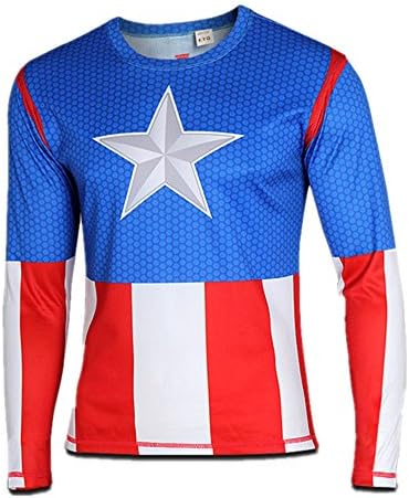LYTIAN Men's Long Sleeve Captin America Shirt Cycling Jersey Casual Tops (Blue, L(bust；41”))