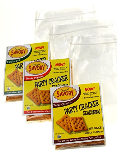 Savory Saltine Seasoning 1.4 Ounce Sampler Bundle, 3 Pack Original, Texas Chipotle & Garden Dill + 3 Zip Top Bags