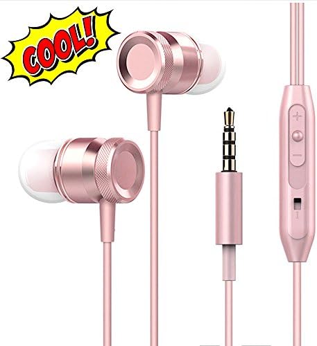 Lingoboi New Fashion Earphones Headphones In-Ear Earbuds Earphones, Metal Housing Best Wired Bass Stereo Headset Built-in Mic/Hands-free/Volume Control+3 Pair EarBuds (S/M/L) (Rose Gold)