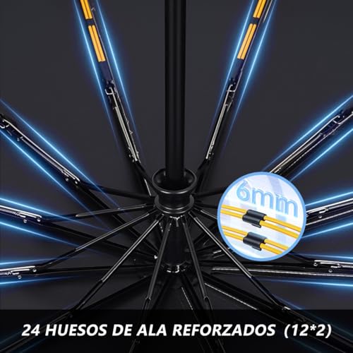 MXHIGO Paraguas Plegable Automático Reforzado, Paraguas de Bolsillo Resistente al Viento, Sombrilla Grande para Lluvia y Sol, Con 24 Varillas Reflectantes y Protección UV, Para Hombres y Mujeres