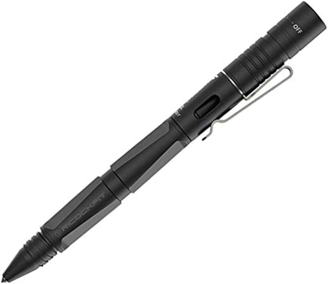 RICOCKPIT Tactical Penlight LED Flashlight | Window Breaker | Waterproof IPX8 | Portable Rechargeable | 130 Lumens CREE XPE2-LED | Li-ion Battery Included