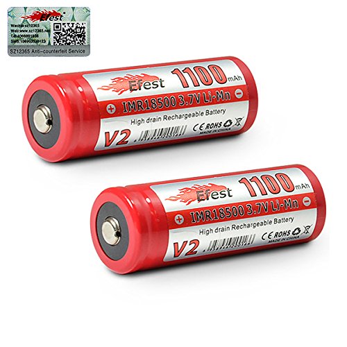 2-Efest-IMR-18500-1100mAh-37v-Rechargeable-High-Drain-Button-Top-Batteries