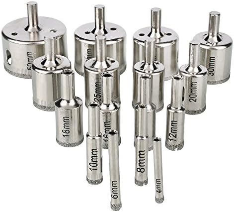 Diamond Glass Tile Cutter Drill Bits. WORTOOL - Hollow Core Drill Bits Extractor Remover Tools Hole Saws for Glass, Ceramics, Porcelain, Ceramic Tile, Pack of 16