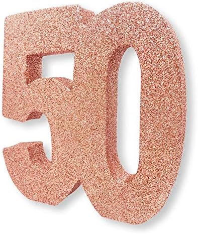 Number 50 Glitter Table Decoration Rose Gold, 20cm