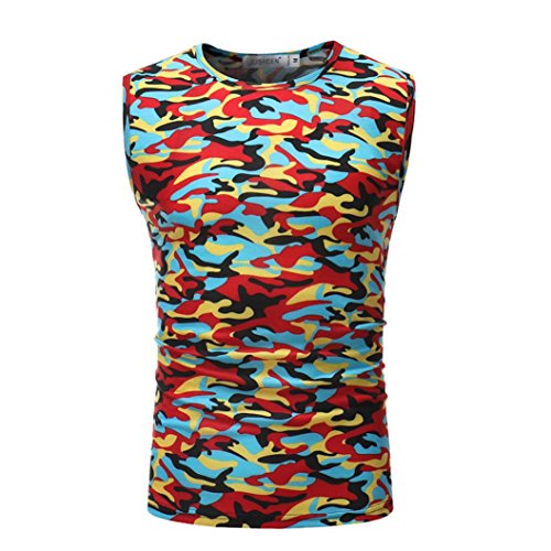 NREALY Men's Summer Casual Camouflage Print Hooded Sleeveless T-Shirt Top Vest Blouse