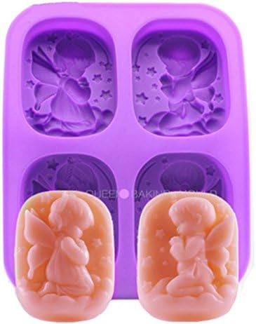 Kaqkiasiog Newest 4 Cavity Angel Rectangular Silicone Soap Cake Chocolate Mold Trays DIY Handmade Cupcake Baking Candle Craft Art Pans Flexible Sturdy Mould Tool Set