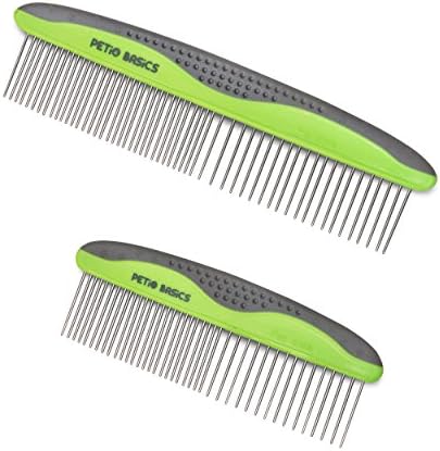 Pet Grooming Combs 2-Pack by Petio Basics with Round Stainless Steel Pins and Nonslip Grip, Removes Tangles and Knots from Fur