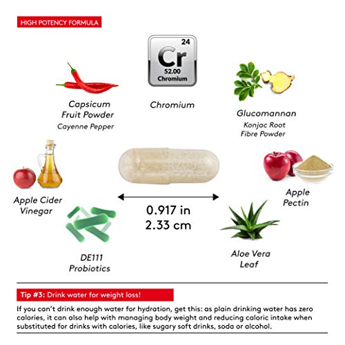 Natural ACV Pills to Reduce Cravings & Carbs Absorption Suppressant | 5% Cmax Apple Cider Vinegar 1000mg Glucomannan Chromium Probiotics | Detox Energy Ease Hunger & Appetite | Men & Women Supplement