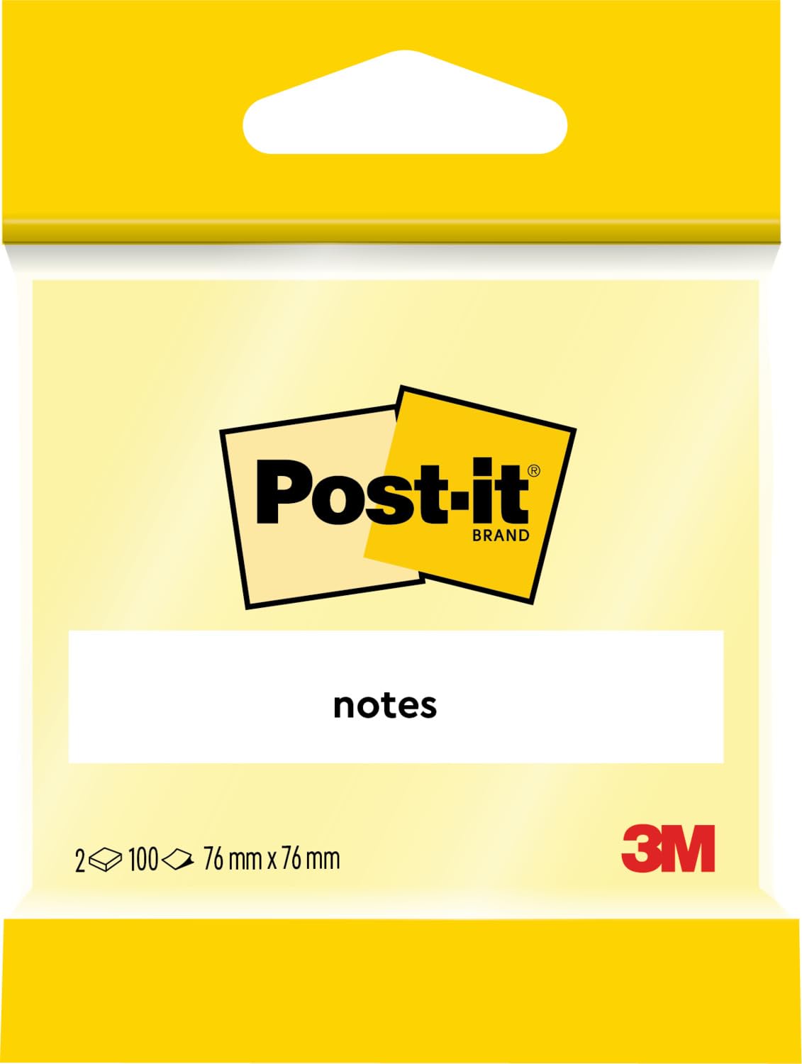 Post-it Notes, Canary Yellow, 2 Pads, 76 mm x 76 mm, 100 Sheets per Pad - Extra Sticky Notes for Walls, Monitors and Fridge