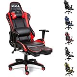 HULLR Gaming Racing Computer Office Chair With Foot Rest, Executive High Back Ergonomic Reclining Design With Detachable Lumbar Backrest & Headrest (PC PS4 XBOX Laptop) (Black/Red)