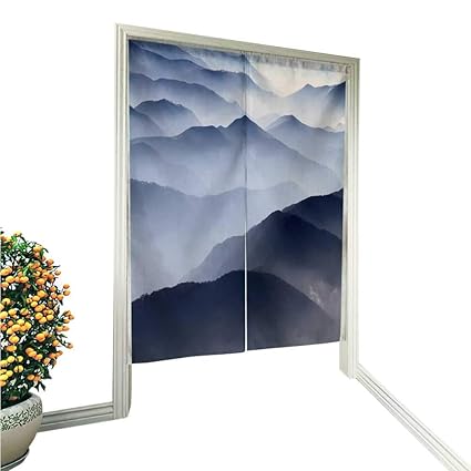 Linen Cotton Door Curtaindistant Mountain Range And Thin Layer Of