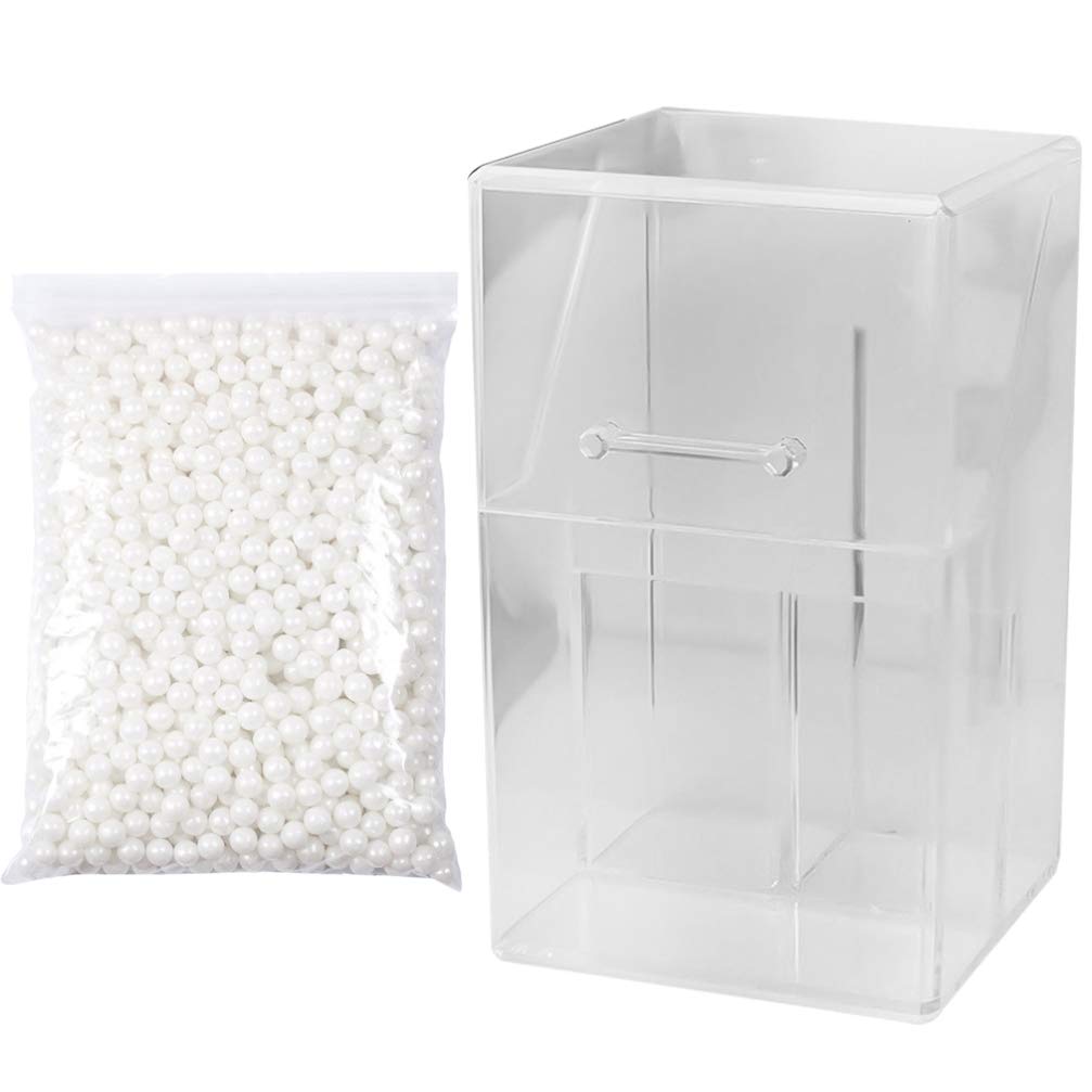 YARNOW Acrylic Makeup Brush Holder Cosmetic Brush Organizer with Lid Dustproof Makeup Containers Eyebrow Pencil Holder Stationery (1PCS With A Bag of Pearls)