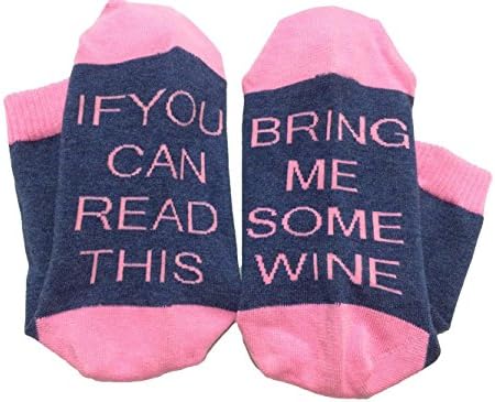 CocoL IF YOU CAN READ THIS BRING ME A GLASS OF WINE Beer &amp; Fuck Off Crew Socks (Pink3#)
