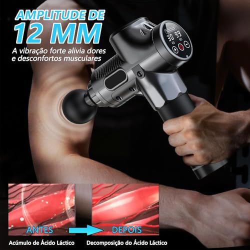 Massageador Eletrico, Pistola Massageadora Profissional, Massageador Muscular Corporal Portatil, Pistola de Massagem para Alívio da Dor, Relaxamento, Liberação Miofascial, 6 Ponteiras e 30 Velocidades