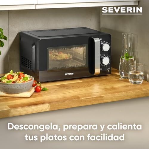 Microondas individual, microondas analógico para calentar y descongelar, microondas manual con plato giratorio para una distribución uniforme del calor, negro, MW 7886