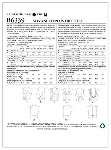 BUTTERICK PATTERNS B6339 Single or Double-Breasted Vests, XM (Small-Medium-Large)