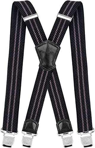 [- Decalen Mens Braces with Very Strong Metal Clips Wide 4 cm 1.5 inch Heavy Duty Suspenders One Si
