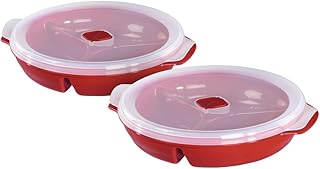 Xavax Mikrowellenteller Set mit Deckel, 2-teilig (mikrowellengeeignete Menü-Teller mit 3 Fächern, ideal zum Einfrieren/Erhitzen von Speisen, verschließbares Mikrowellen-Geschirr spülmaschinenfest) Rot