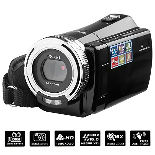 KINGEAR KG005 Mini DV C8 16MP High Definition Digital Video Camcorder DVR 2.7'' TFT LCD 16x Zoom Hd Video Recorder Camera 1280 x 720p Digital Video Camcorder(Black)