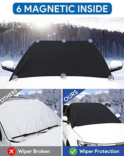 Car Windshield Snow Cover, ONE PIX Ice Removal Wiper Protector Covers with Magnetic, Large Windshield Winter Cover Fits Most Cars and SUV