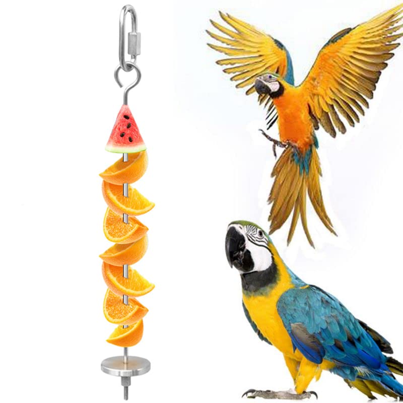 Oumefar Bird Skewer Stainless Steel Bird Food Holder Parrot Food Skewer Parrot Fruit Stick Holder Feed Treating Tool for Bird Parrots(L) bird toys