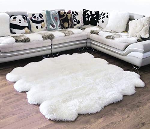 Rmckj Faux Fur Sheepskin Rug Faux Fleece Chair Cover Seat Pad Soft Fluffy Shaggy Area Rugs for Bedroom Sofa Floor Anti-Skid Yoga Carpet Washable Rug,White-320×320cm/10×10ft