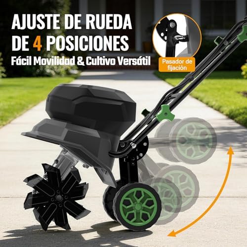 X Motoazada Eléctrica a Batería 40V con 2×4,0Ah, Cultivador de Jardín Inalámbrico, Ancho de Trabajo 30 cm, Profundidad 20 cm, Ruedas Ajustables, Mango Plegable