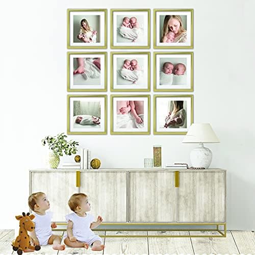 Sheffield House Decor Assortment- 9 Piece Image Body Set, Gallery Set, 12×12 in, Matted to 8×8 (Gold)