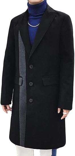 Amazon ニカ メンズ チェスターコート メルトン 黒 秋冬 厚手 防寒 ロングコート 無地 シンプル オーバーコート スリム 暖かい 韓国風 ファッション ラシャコート コート ジャケット 通販