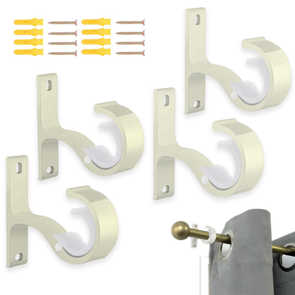 AZWOOD Curtain Pole Bracket, 4pcs Heavy Duty Curtain Rail Brackets for Ø20-28mm Rods, Premium Ceiling Hanging Drapery Rod Holder Closet Wardrobe Support Hooks Fixing Rod Bracket with Screw