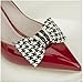 Douqu Clastic Wild Black White Dots Crystal Bow Artificial Leather Shoe Clips Charms Sandals Boots Clips Pair (Black)