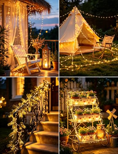 Giliwosy Guirnaldas Luces Exterior Solar 2 Packs, 15+2M 150 LED Luces Solares LED Exterior Jardín, 8 Modos IP65 Impermeable Blanco Cálido Cadena Luces LED para Jardin, Terraza, Árbol, Bodas, Fiestas