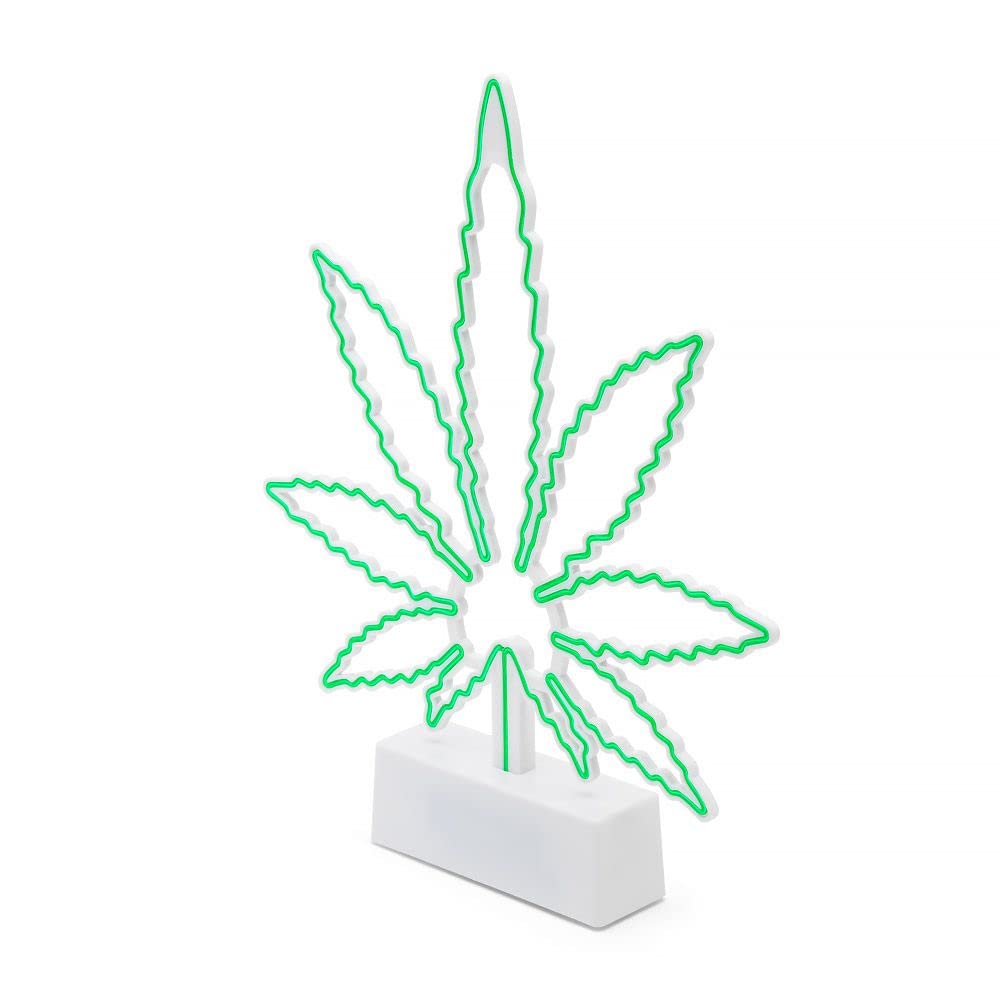 Battery Powered Wall Mountable Desk Top Green Neon Effect Marijuana Shaped LED Strip Leaf Desk Light