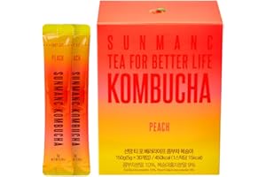 SUNMANC Kombucha 30 packets, Sparkling Probiotic Fermented Drink, Convenient Powdered Drink Mix, Tea Powder, Low Calories, Sugar 0g, Low Caffeine (Peach)