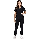 Mizzuco Scrubs Set for Women Nurse Uniform V-Neck Top and Drawstring Jogger Pants with Multi Pocket Nurse Workwear