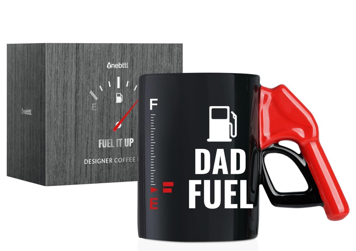 Onebttl Dad Coffee Mug with Fueling Nozzle Handle, Dad Fuel Color Changing Mug, Funny Heat Sensitive Ceramic Mug for Father's Day, Christmas