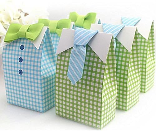 IGBBLOVE Blue Green Bow Tie Birthday Boy Baby Shower Favor box gift 50 pack