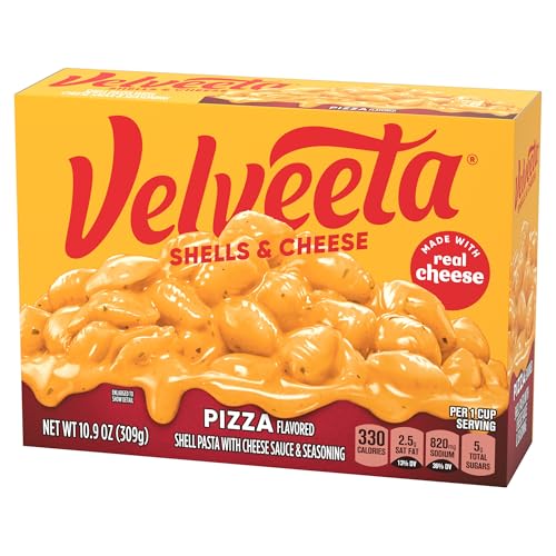 VELVEETA PIZZA FLAVORED SHELLS & CHEESE WITH SHELL PASTA, CHEESE SAUCE AND SEASONING, 10.9 OZ BOX