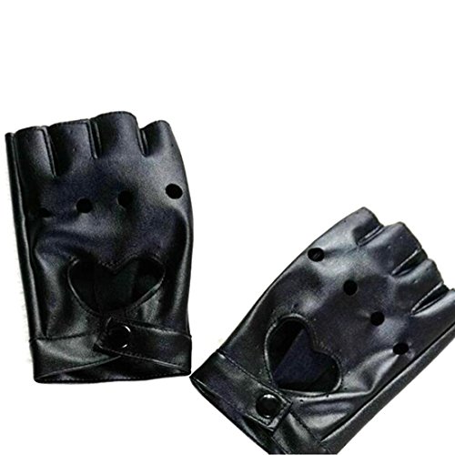 1 Pair Women Semi-finger Hip-hop PU Leather Sexy Heart Cutout Fingerless Gloves Patent leather