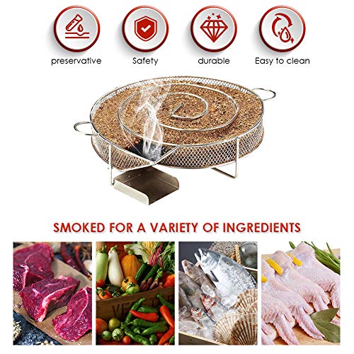 PiscatorZone Cold Smoker Generator Pellet Smoker Charcoal Grill Smoker Box, Stainless Steel Bracket for BBQ Wood Chips (Round) - Thumbnail 2