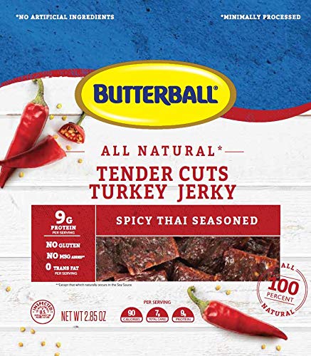 Butterball All Natural Tender Cuts Turkey Jerky 2.85oz (Spicy Thai, 4 Bags)