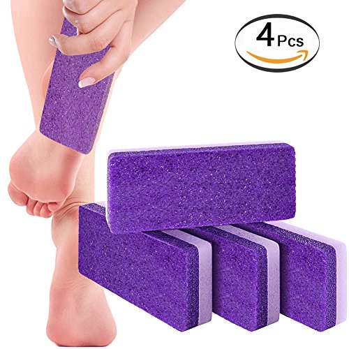 Pumice Stone Sponge Block 4 Pack by Bysiter Premium Foot File and Scrubber 2 in 1 Callus Remover for Feet Hands and Body, Perfect Pedicure Beauty Tools for Exfoliation to Remove Dead Skin (Purple)
