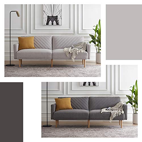 Mopio Chloe Convertible Futon Couch Bed, Fabric Tufted Modern Sofa Sleeper with Tapered Wood Legs, 69" W, Perfect Suit for Your Living Room, Light Gray
