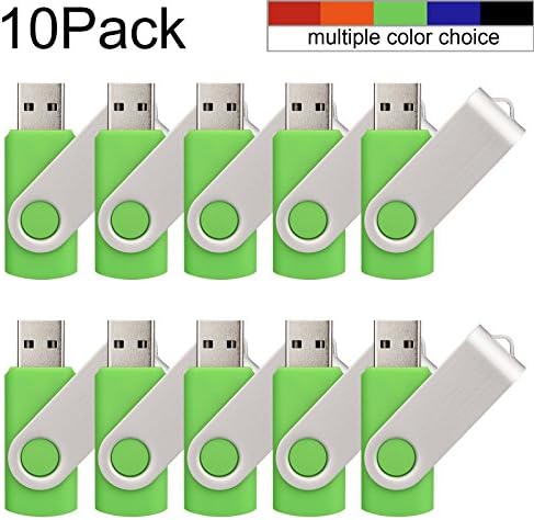 JUANW 10Pieces 8G Usb 2.0 Flash Drive Memory Stick Fold Storage Swivel Thumb Drive Green