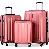 Flieks 3 Piece Luggage Set Spinner Suitcase - TSA Approved - High/Low Temperature Resistance - 20/24/28in (Red)
